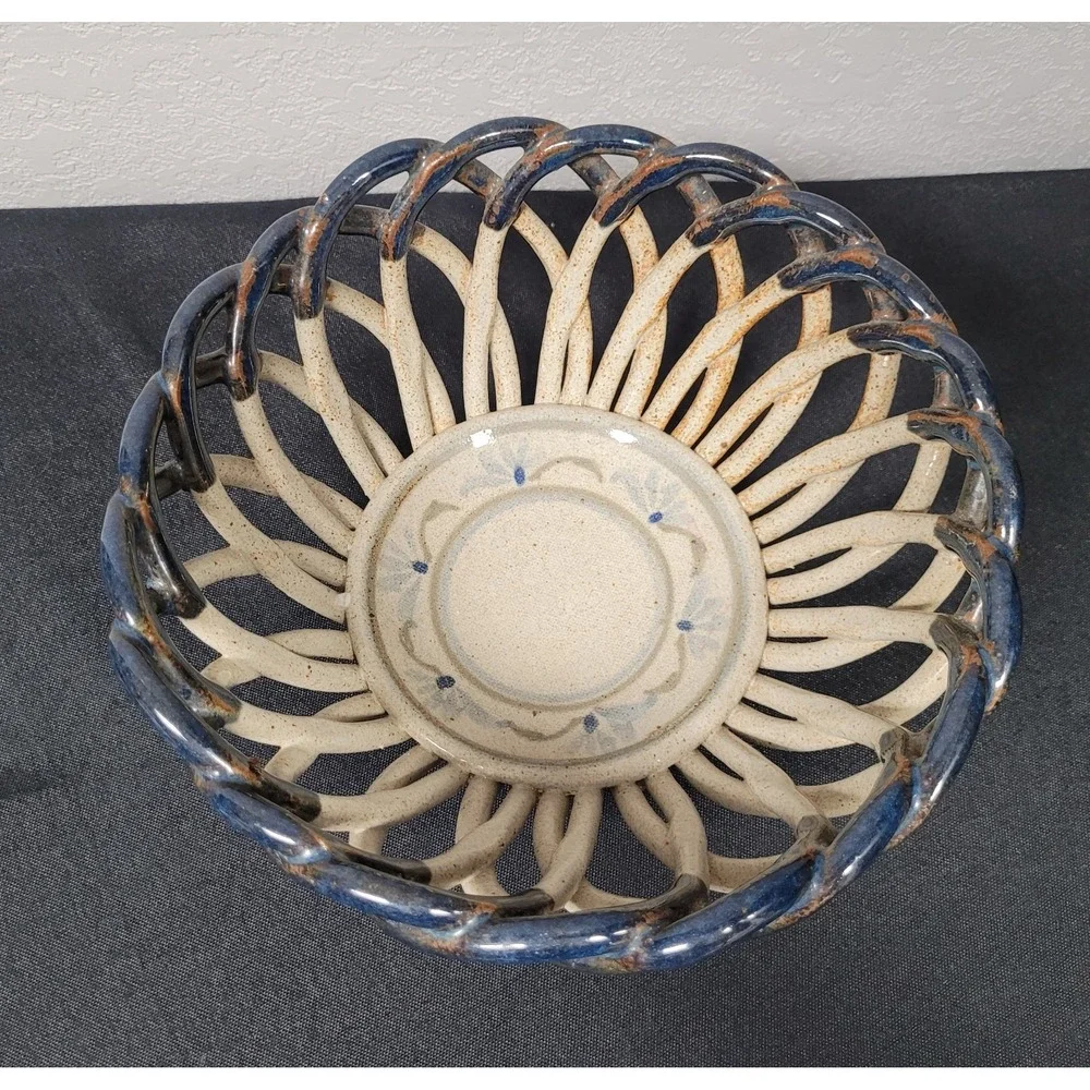 Vintage 1970s-1990s Studio Art Pottery Lattice Decorative Bowl Marked Decker
